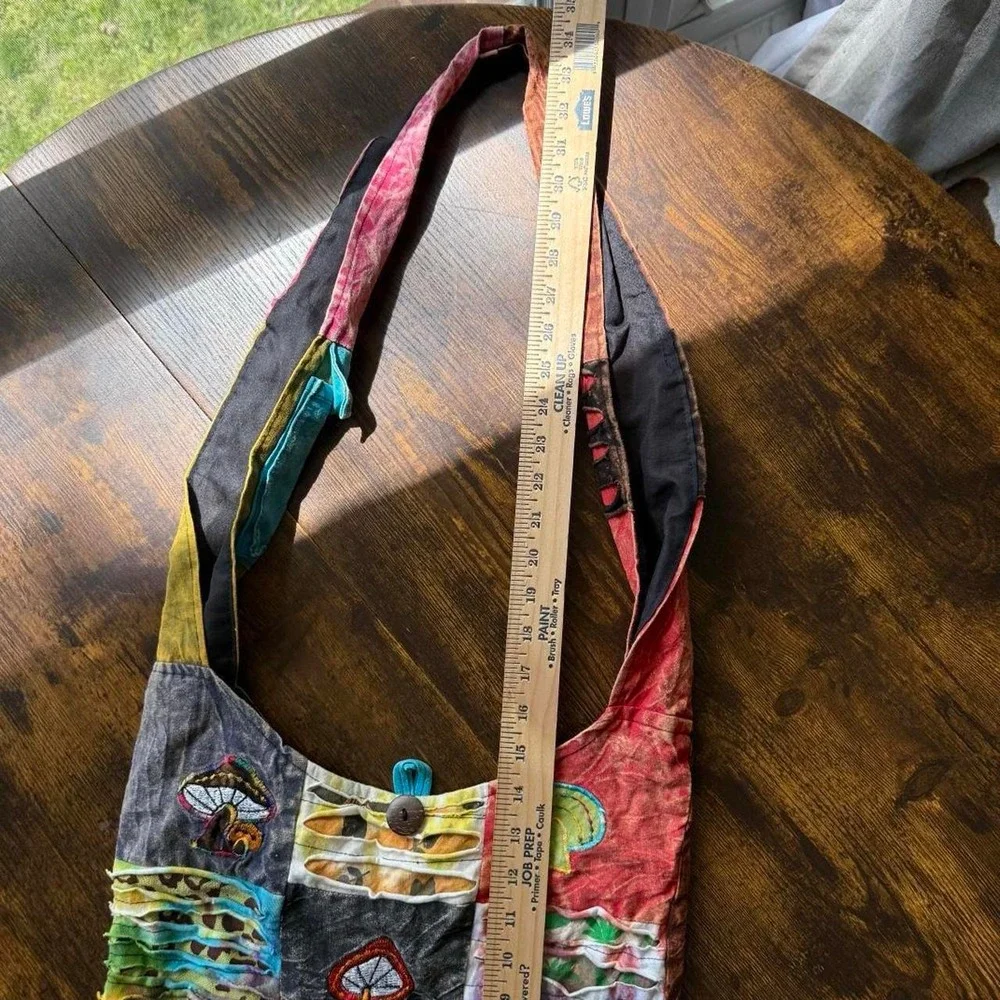 Kathamandu Imports patchwork mushroom shoulder bag boho hippie Cotton Nepal